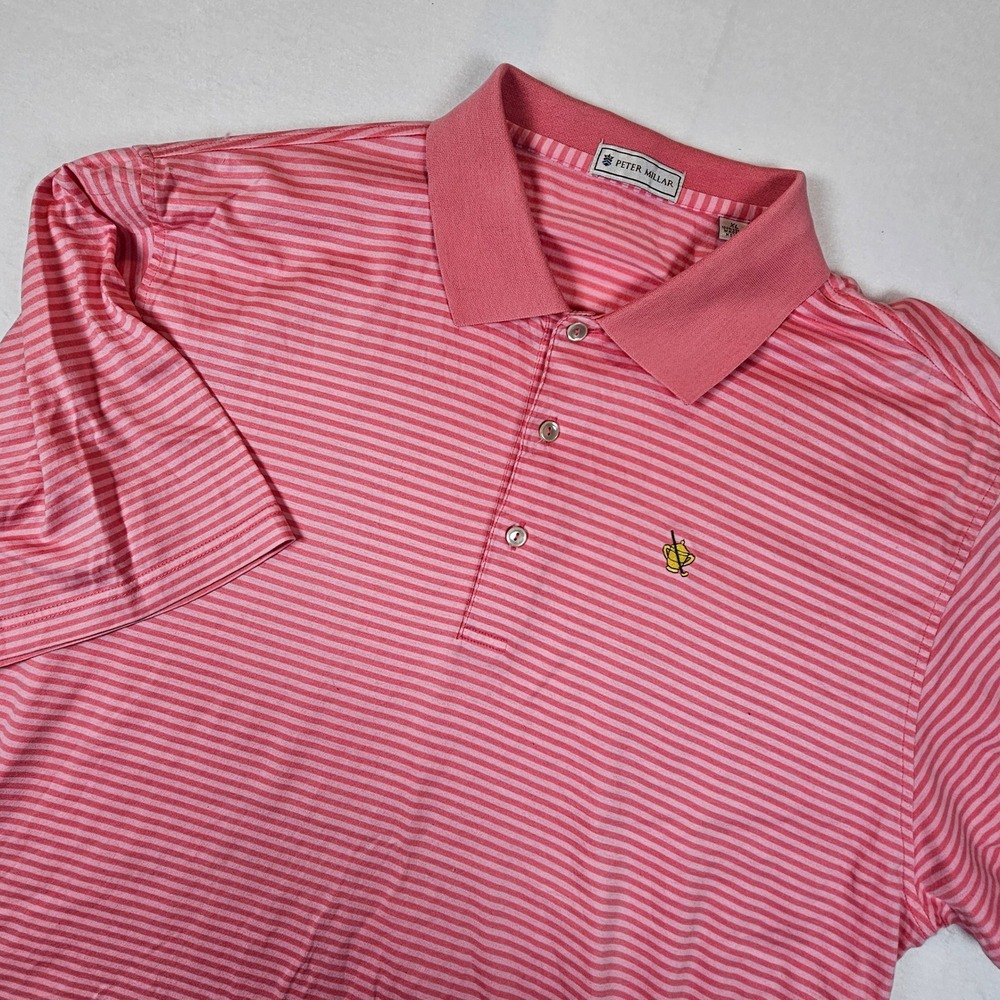 Peter Millar Gulph Mills‎ Mens XL Pink Striped Cotton Polo Shirt Short Sleeve